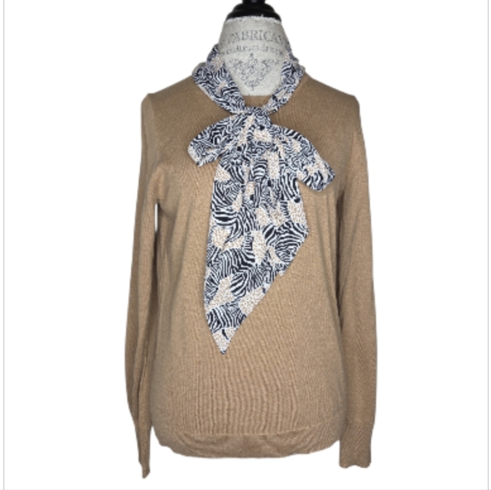 J Crew Factory Women's Crew Neck Sweater Attached Zebra Safari Scarf Size M NWT